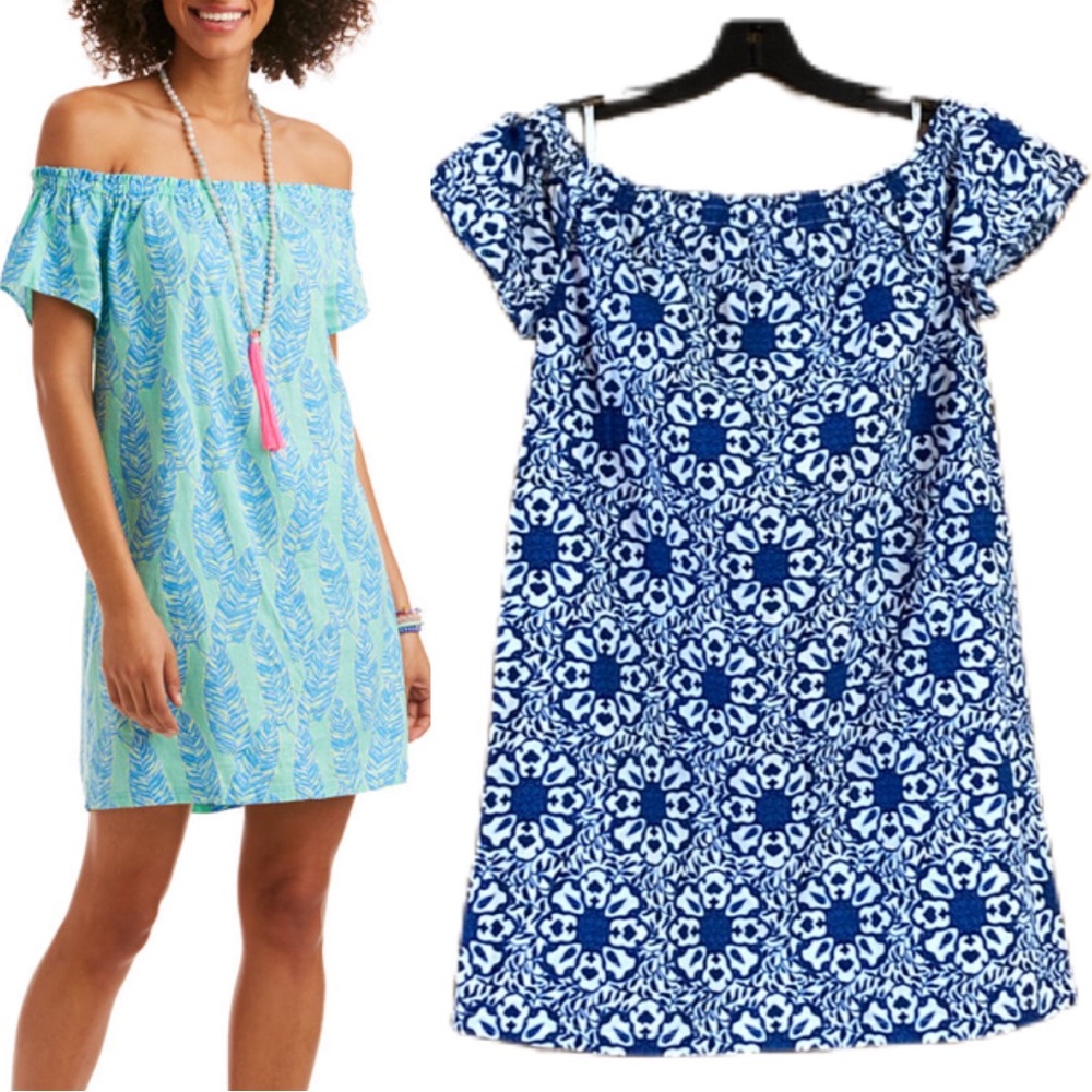 NWT Vineyard Vines Tile Medallion Off The Shoulder Mini Dress Deep Bay Size XS